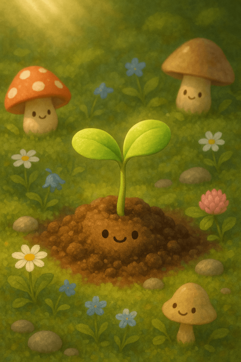 Adorable Mushroom and Plant Scene