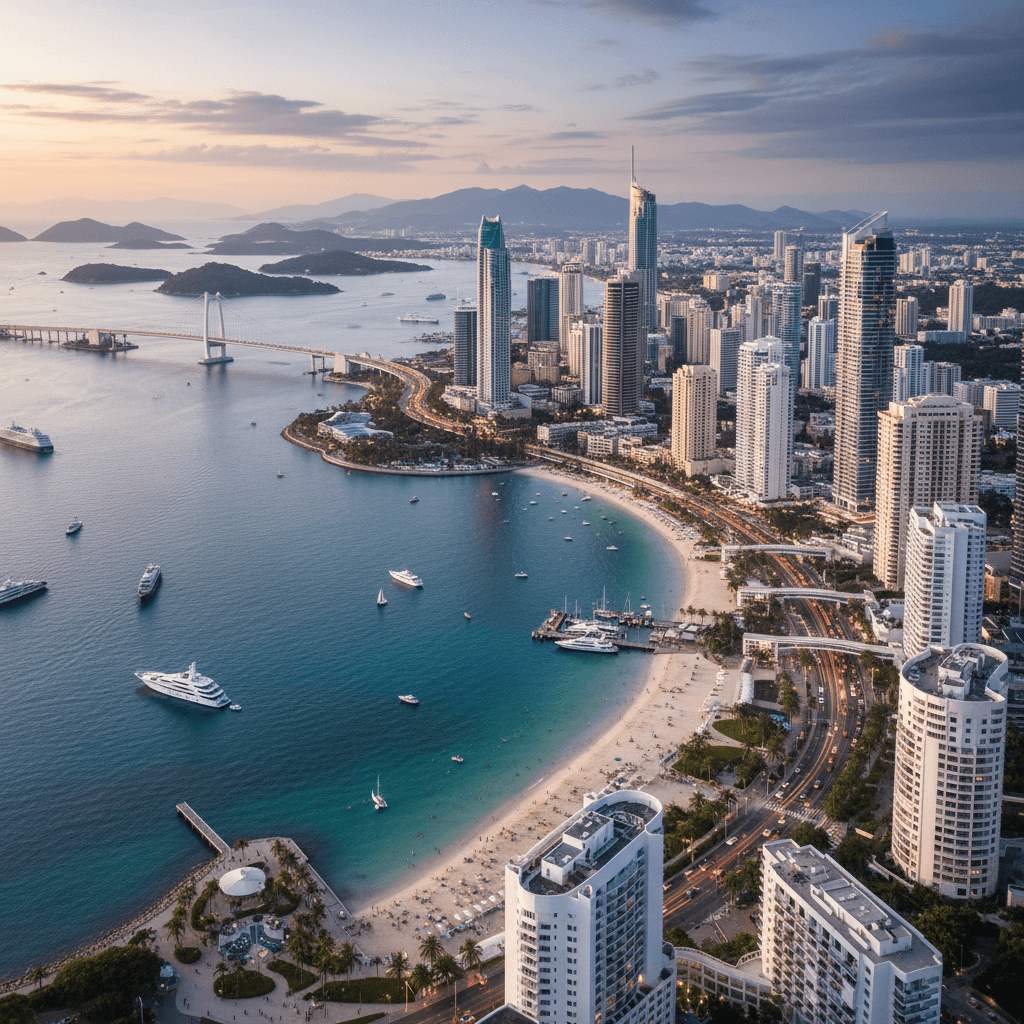 Aerial View of a Modern Coastal Cityscape